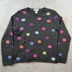 Talbots Sweater Womens Large Grey 100% Cashmere Polka Dot Crewneck Pullover Soft